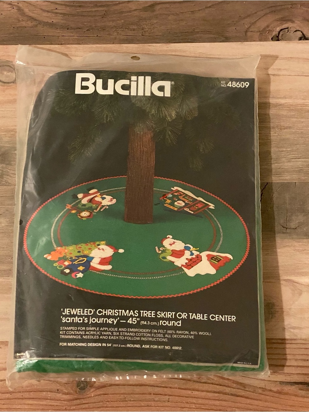Christmas Bucilla Green Santa Journey Jeweled Tree Skirt Kit